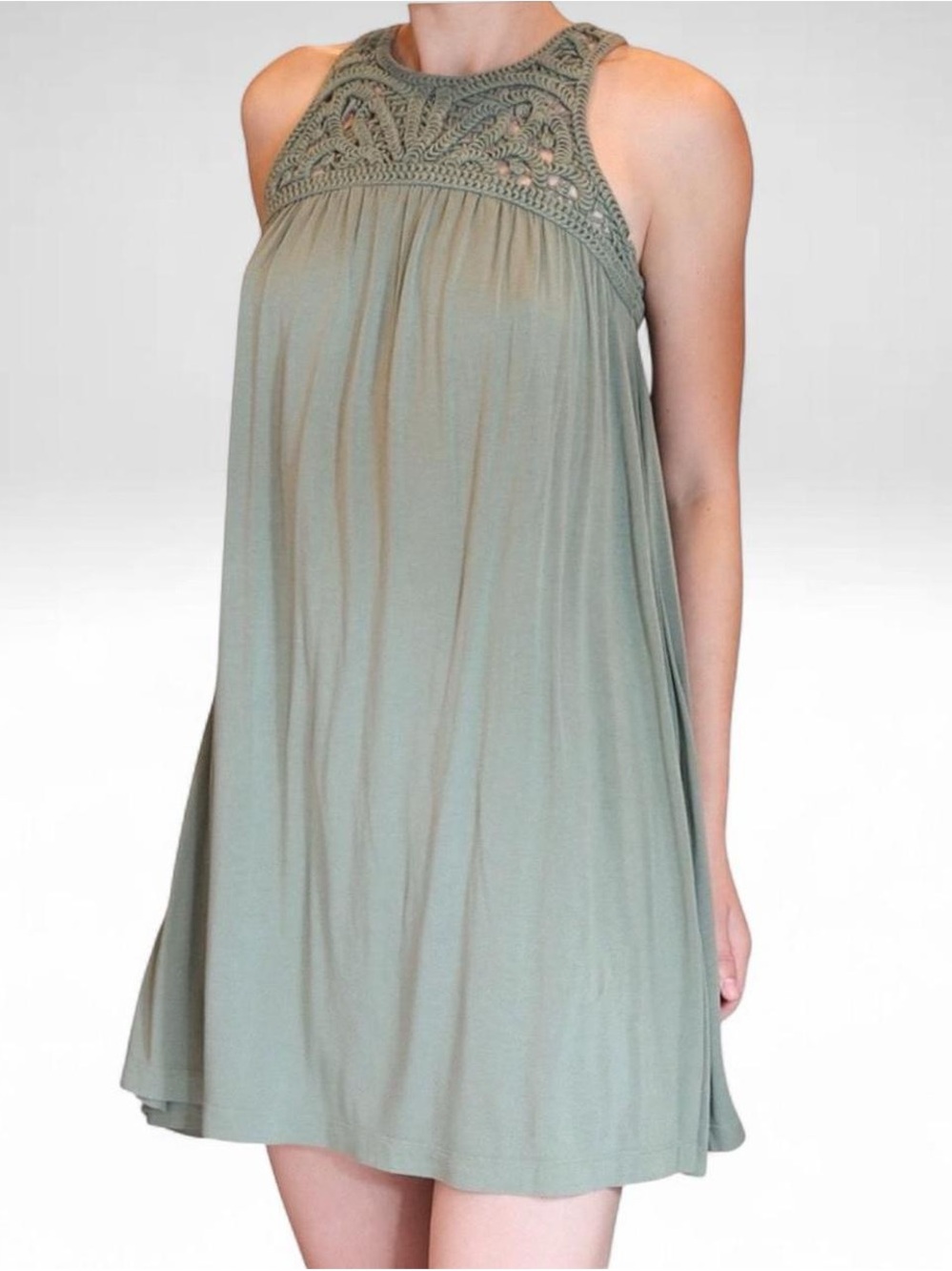 LOFT Green Halter Crochet Dress A-Line Swing Boho Sleeveless Medium